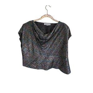 Caribou Top Women M Black Metallic Glam Vegas Rainbow Retro Festival Concert 80s